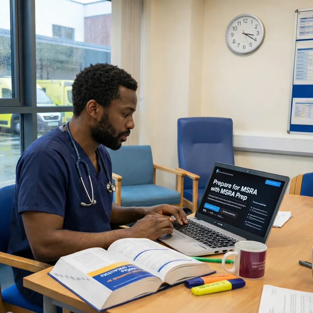 Doctor revising for MSRA exam